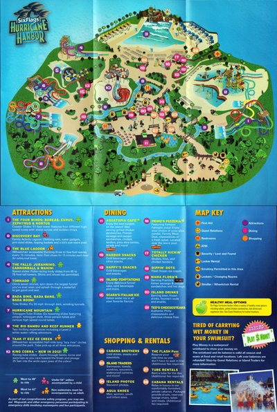 Great Adventure History 2012 Hurricane Harbor Map   HH2012BackLayout 